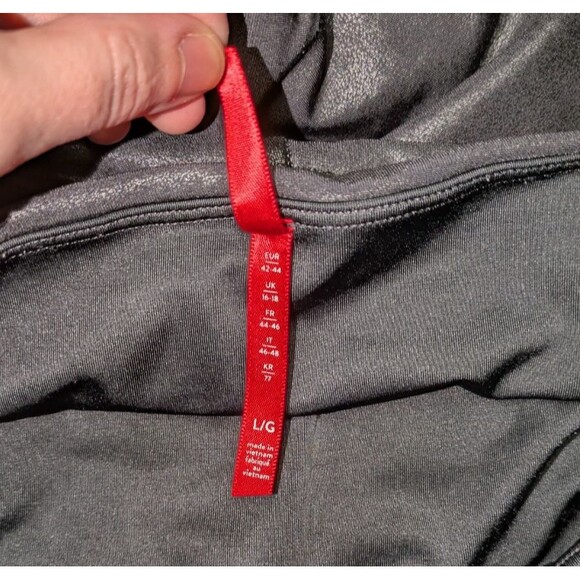 Spanx Leggings L Women's Black Shiny Faux Leather Look Pull On Skinny Ankle - Picture 5 of 6